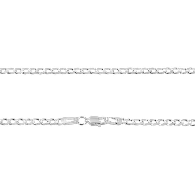 Cadena Cubana Diamantada Barbada Unisex Plata925 55cm X 4mm Plateado