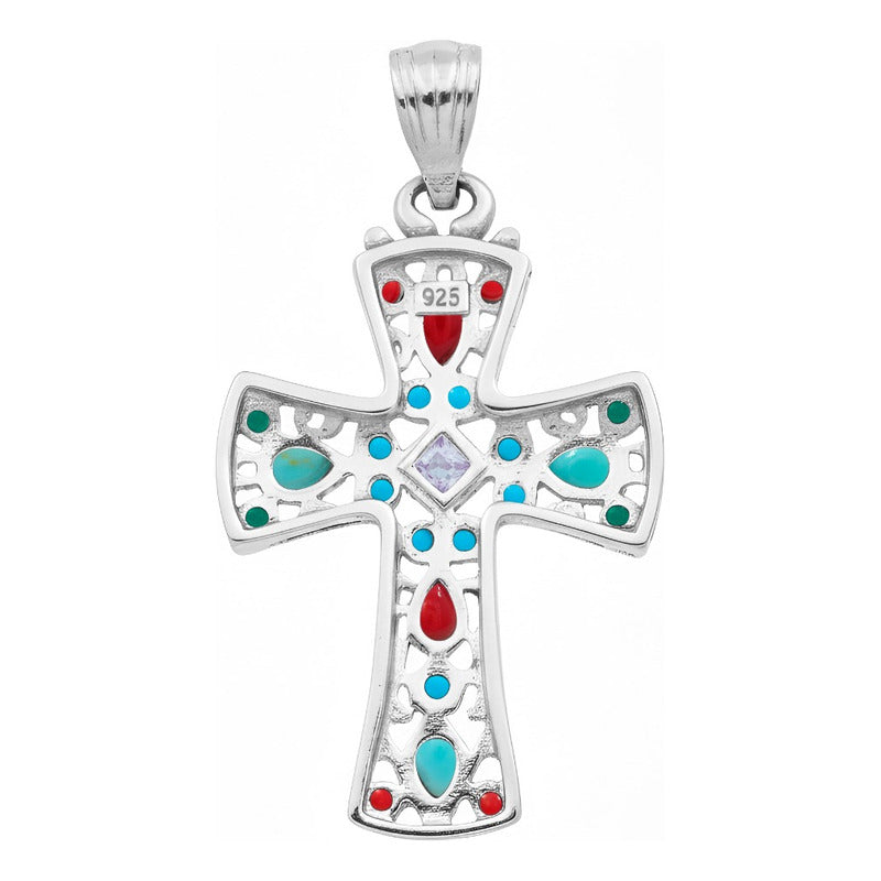 Dije Cruz Grande Plata 925 Piedra Natural Zirconia 4.3 Cm Violeta