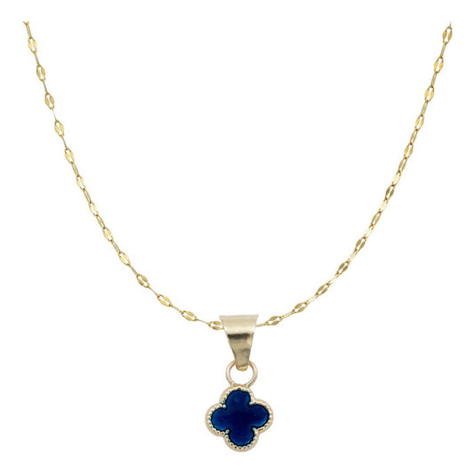 Collar Chico Trebol Esmaltado Flor Corridos Oro 10k + Cadena