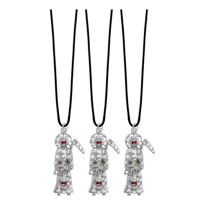 3 Piezas Collar Dije Santa Muerte Calavera Piedra Caucho