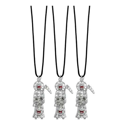 3 Piezas Collar Dije Santa Muerte Calavera Piedra Caucho