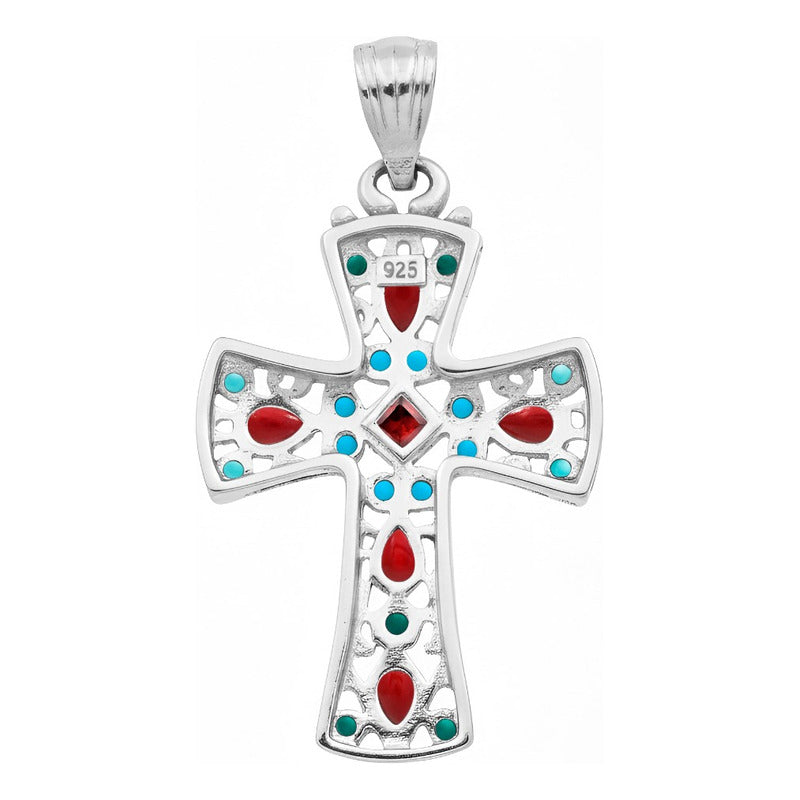 Dije Cruz Grande Plata 925 Piedra Natural Zirconia 4.3 Cm Rojo