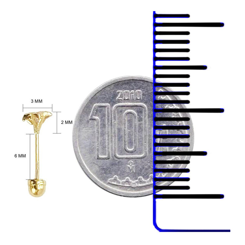Broquel Bicel Estrellas Diamantadas Zirconia 3x3 Mm Oro 10k