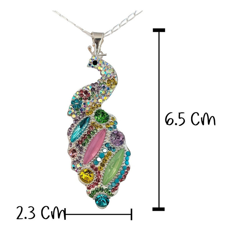 Juego Gigante Completo Artesanal Pavo Real Piedras Plata 925