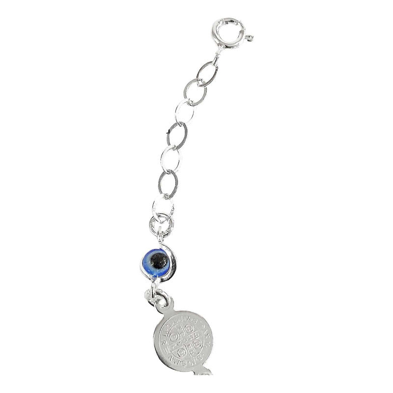 Pulsera Ajustable Con Medallas De San Benito Plata Ley S925