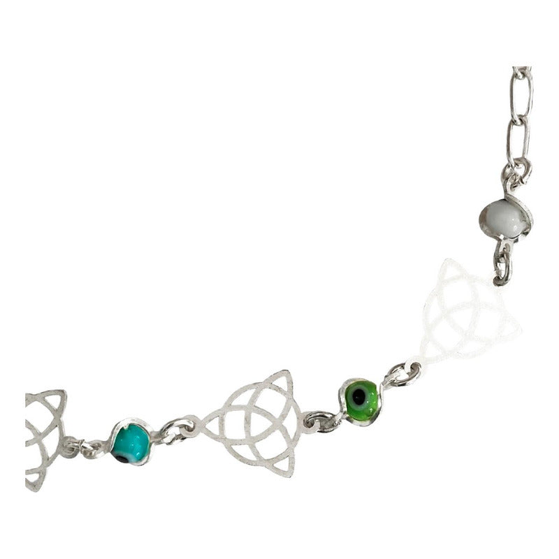 Pulsera Ajustable Triqueta Grande Ojo Turco Plata Ley 925