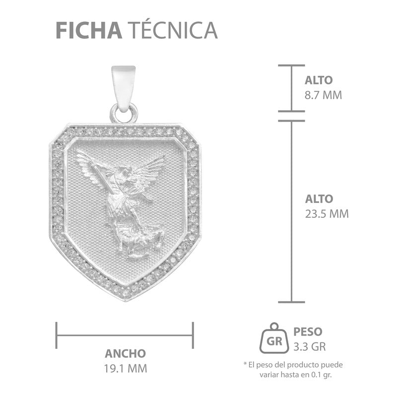Dije Escudo San Miguel Protección Zirconias Plata Ley 925