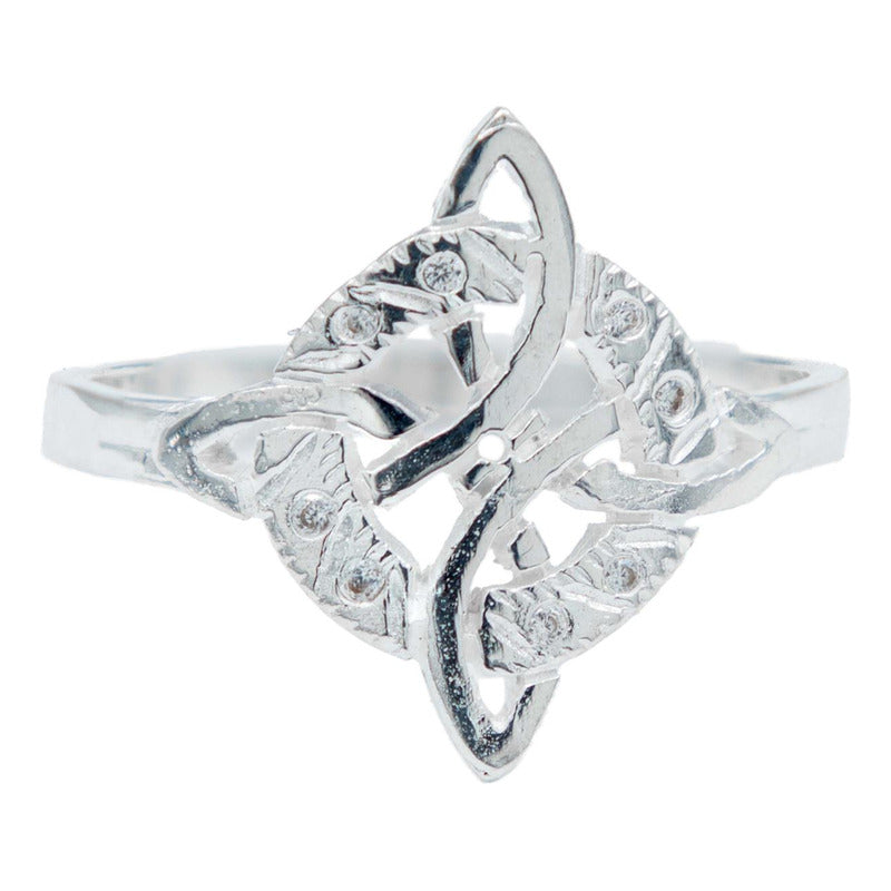 Anillo Diamantado Con Zirconias Nudo Bruja Celta Plata 925