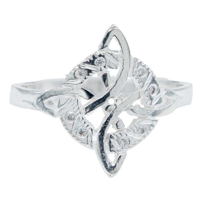 Anillo Diamantado Con Zirconias Nudo Bruja Celta Plata 925