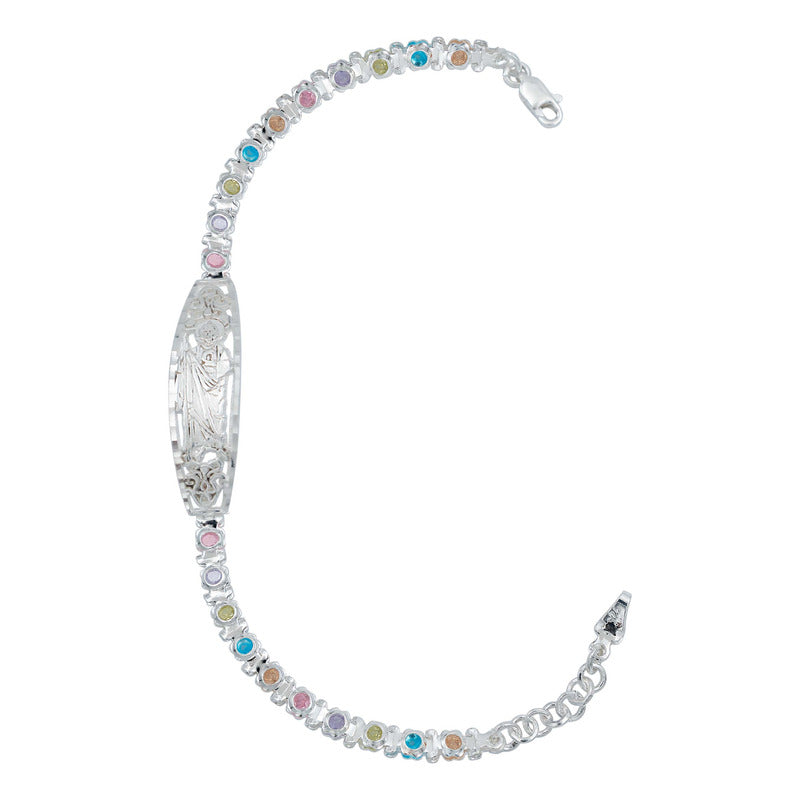 Pulsera Ajustable Dama Placa San Judas Grabado Plata Ley 925