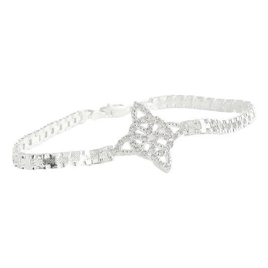 Pulsera Nudo De Bruja Diamantado Zirconias Plata S925 Plateado 6 Cm 20 Cm