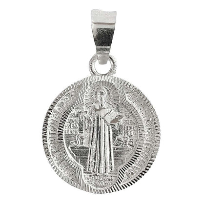 Medalla Doble Vista Diamantada San Benito Plata 925 2.4 Cm