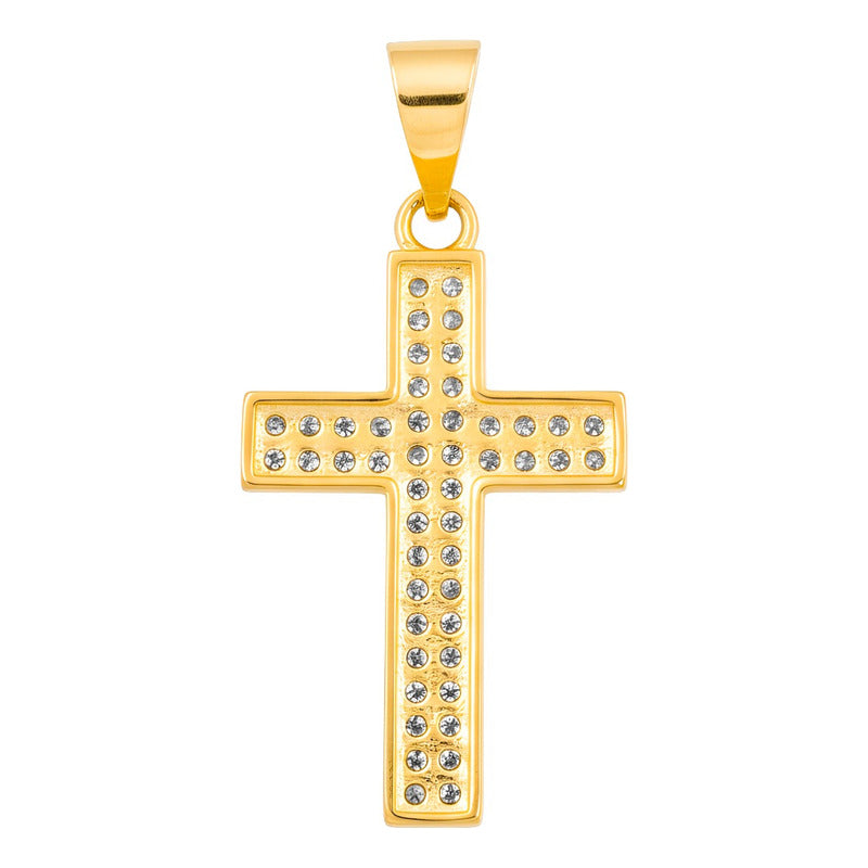 Dije Cruz De Oro Laminado 14k Con Piedra Central  4.2 Cm Amarillo