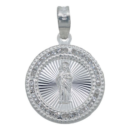 Dije Medalla Diamantada San Judas Zirconias Plata 925 1.6 Cm