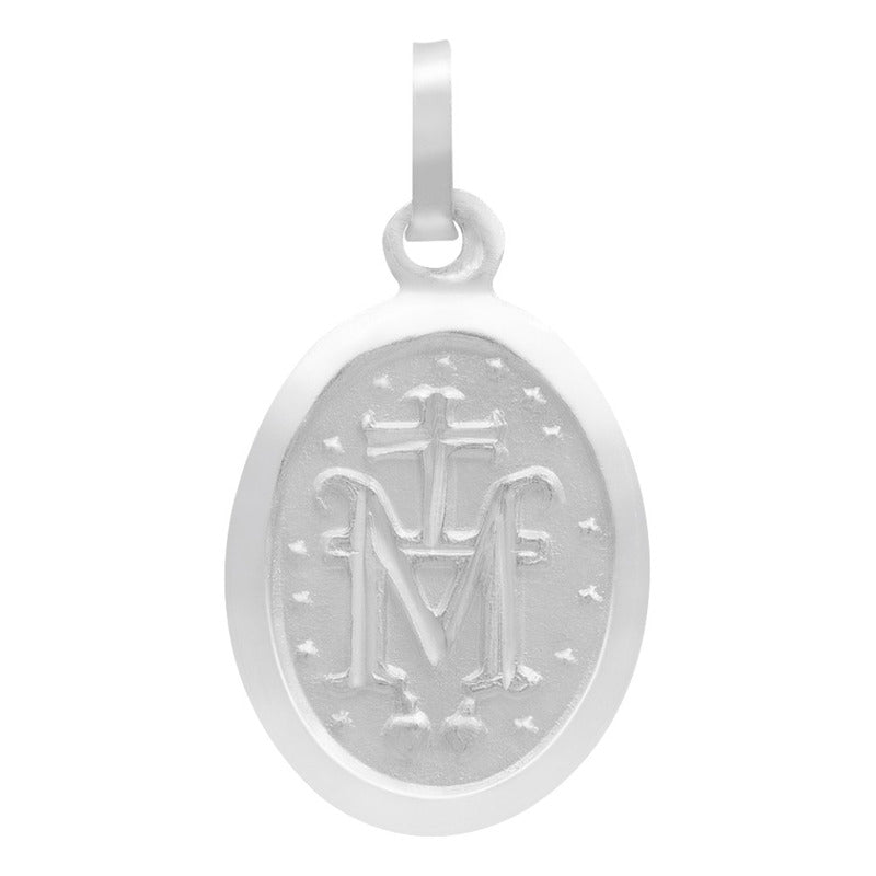 Dije Mini Medalla Bautizo Virgen Milagrosa Mate Plata 925 Plateado