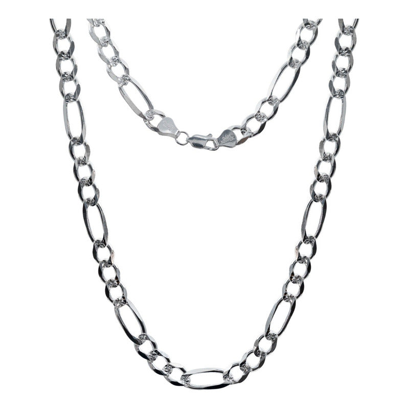 Cadena Figaro 3x1 Diamantada Hombre Plata 925 8 Mm X 60 Cm