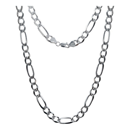 Cadena Figaro 3x1 Diamantada Hombre Plata 925 8 Mm X 60 Cm