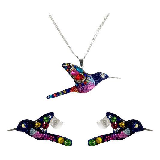 Collar Aretes Colibrí Artesanal Zirconias Plata Ley 925