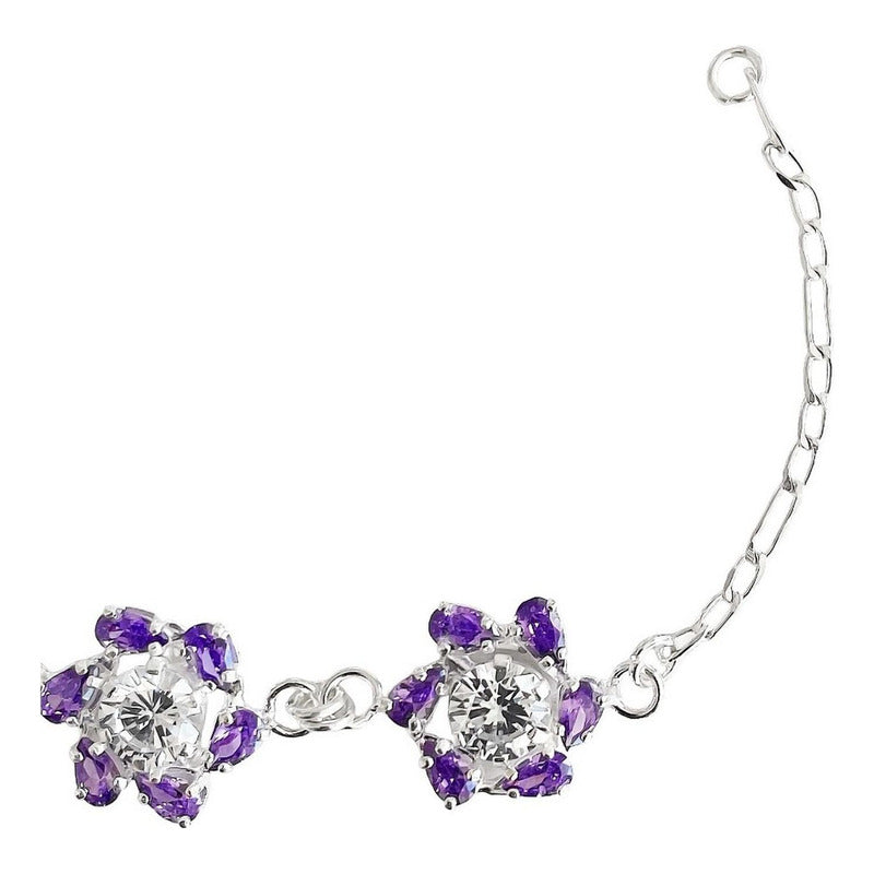 Pulsera Flores Con Zirconias Amor Regalo Plata Ley 925