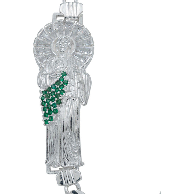 Pulsera San Judas Corona Grande Zirconias Hombre Plata 925