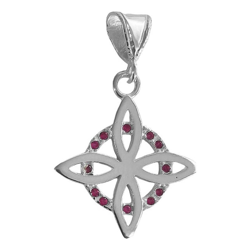 Collar Dije Nudo Bruja Plano Zirconia Flor Estrella Plata925