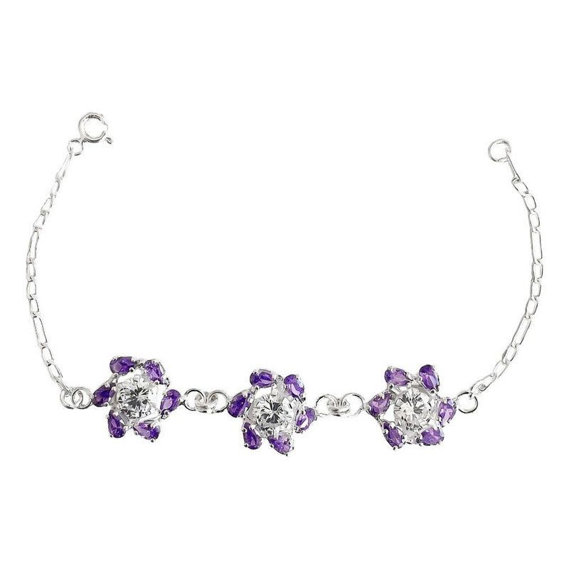 Pulsera Flores Con Zirconias Amor Regalo Plata Ley 925
