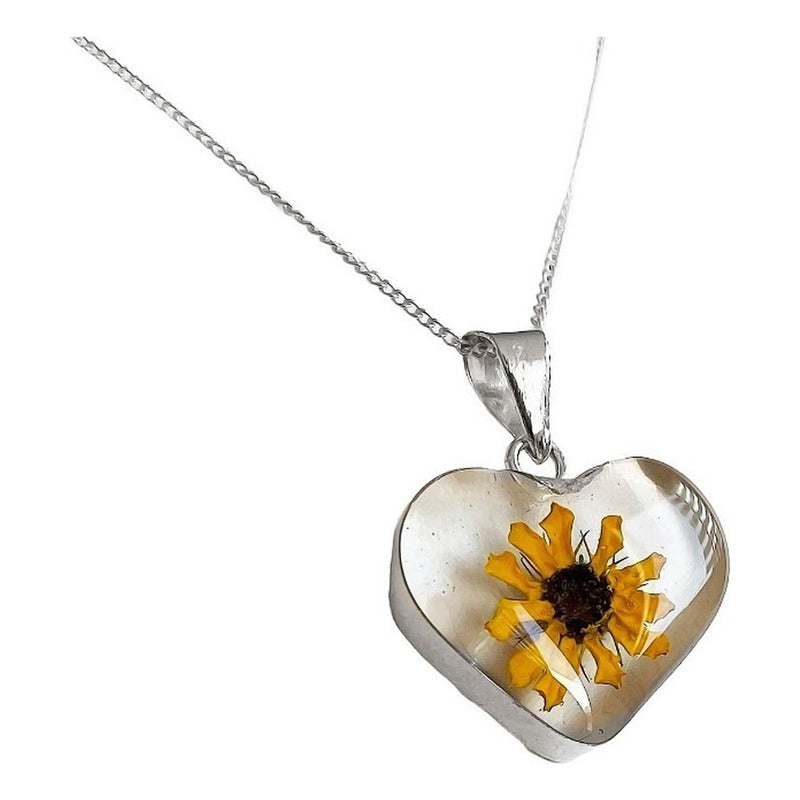 Collar Girasol Encapsulado Regalo Amor Amistad Plata S925