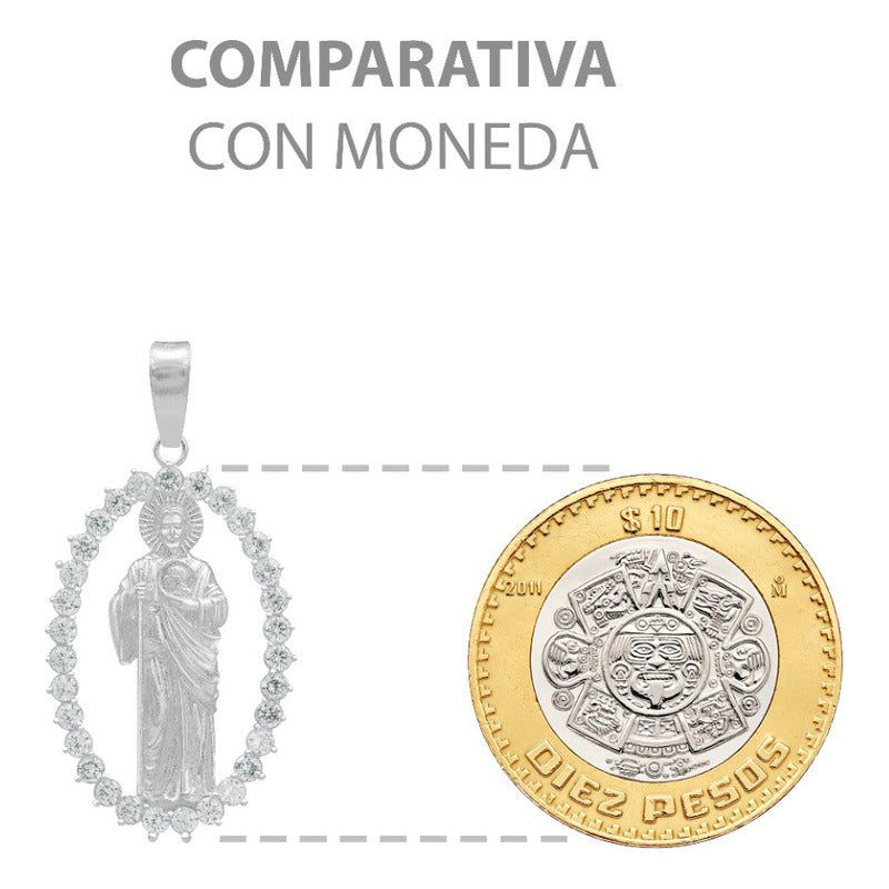 Dije San Judas Liso Borde Zirconias Hombre Plata 925 3.7 Cm