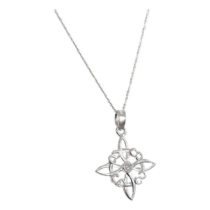 Collar Nudo De Bruja Celta Zirconia Centro Plata Ley S925