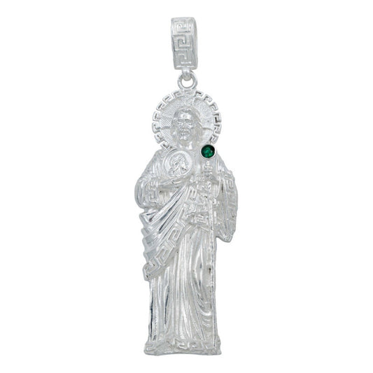 Dije Grande San Judas Liso Artesanal  Plata Ley 925  8.5 Cm