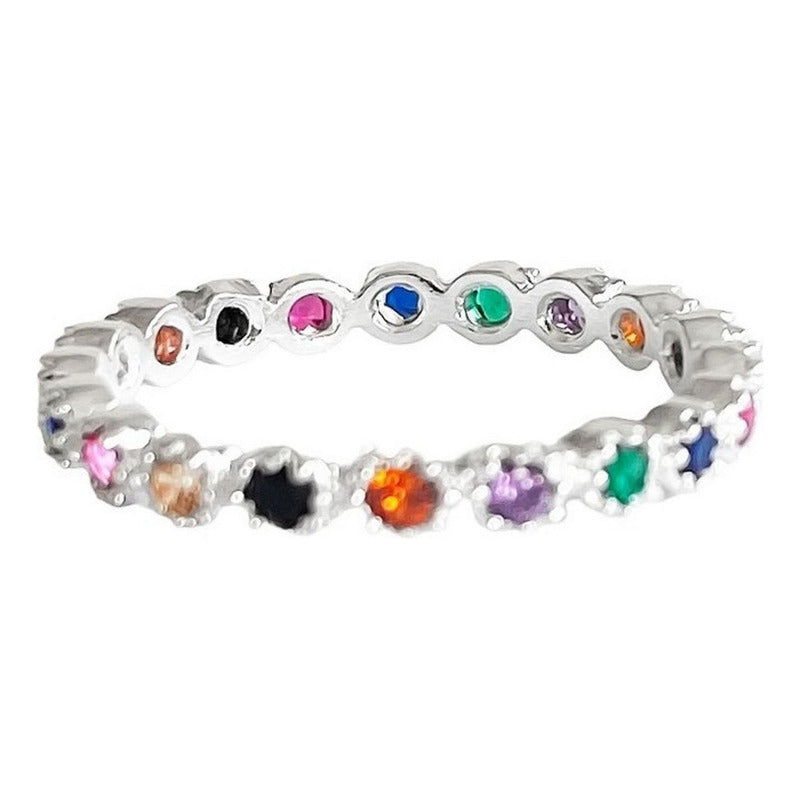 Anillo Churumbela Completa Zirconias De Plata Pura Ley .925