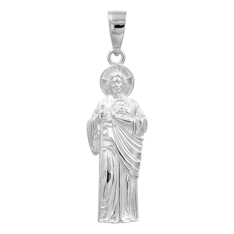 Dije Medalla Grande San Judas Tadeo Liso Plata 925 (5.5 Cm) Plateado