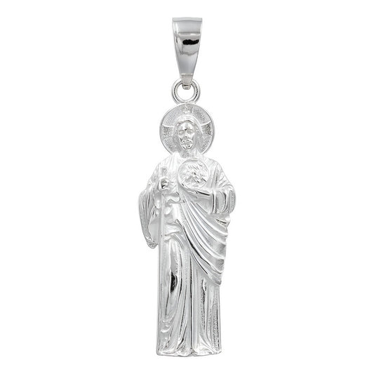 Dije Medalla Grande San Judas Tadeo Liso Plata 925 (5.5 Cm) Plateado