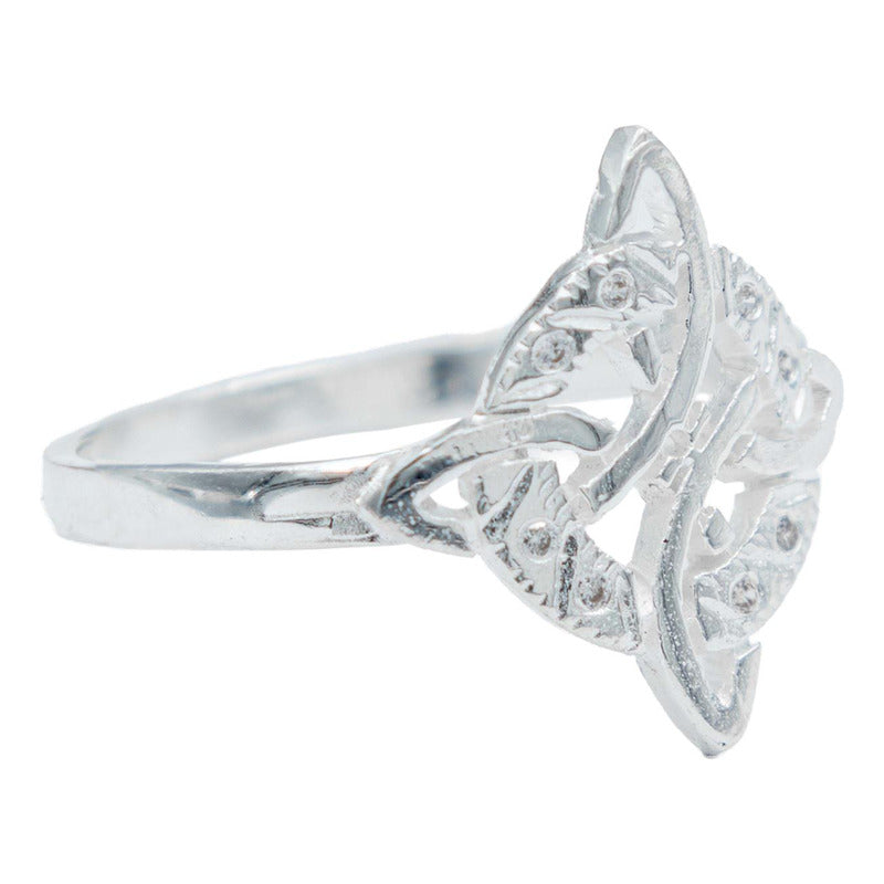 Anillo Diamantado Con Zirconias Nudo Bruja Celta Plata 925
