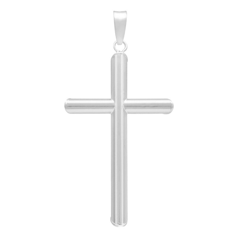 Dije Cruz Tubo Tubular Lisa Sencillo Hombre Plata .925 5 Cm Plateado