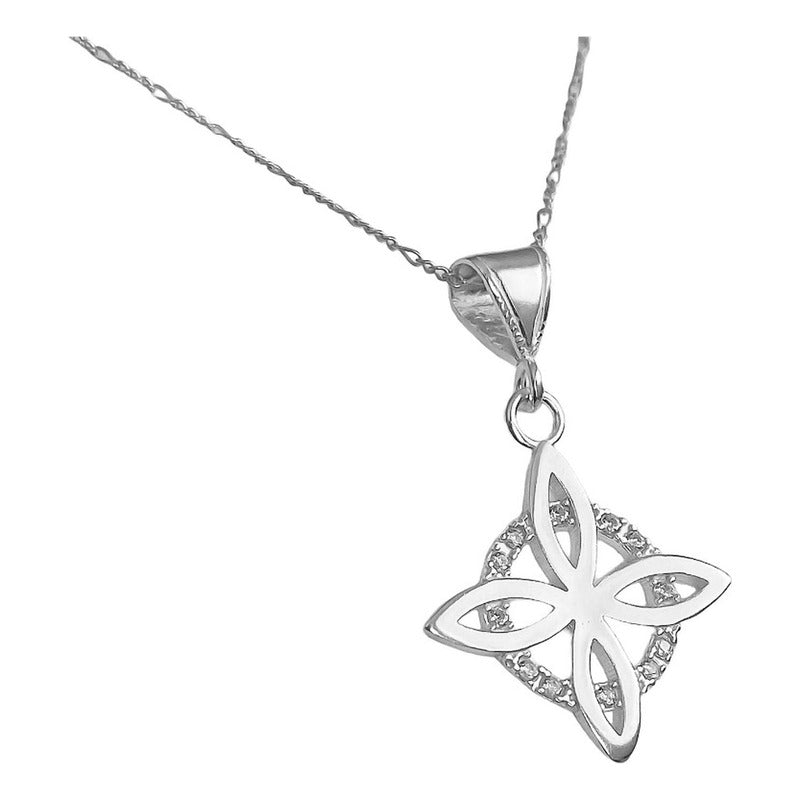 Collar Dije Nudo Bruja Plano Zirconia Flor Estrella Plata925