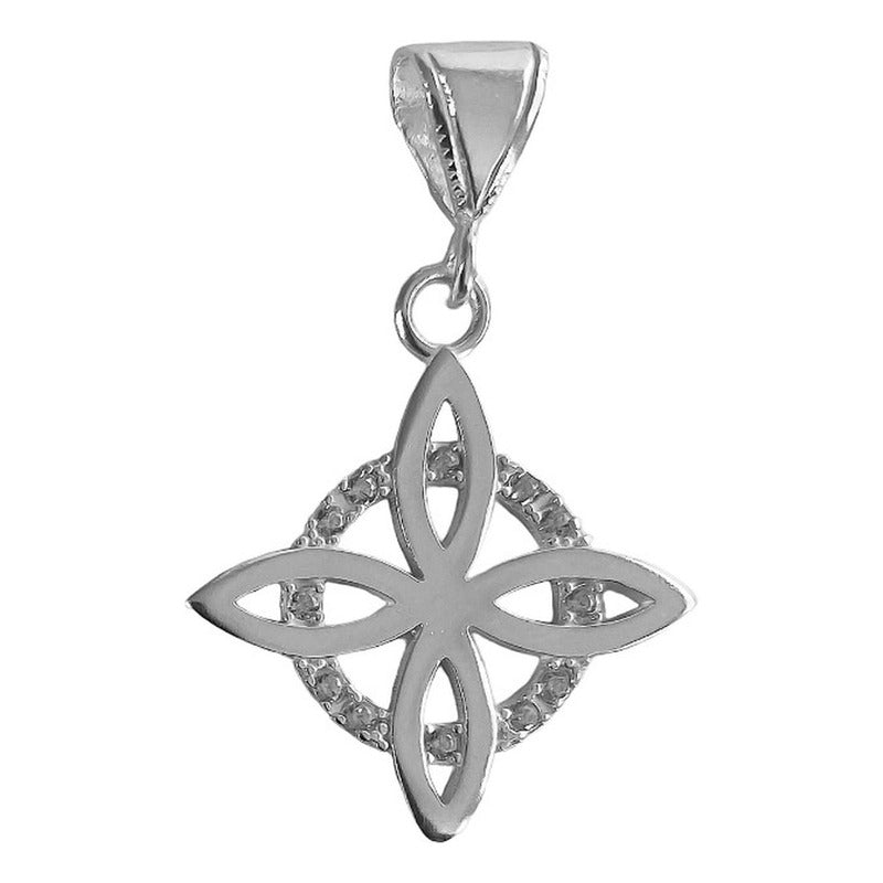Collar Dije Nudo Bruja Plano Zirconia Flor Estrella Plata925