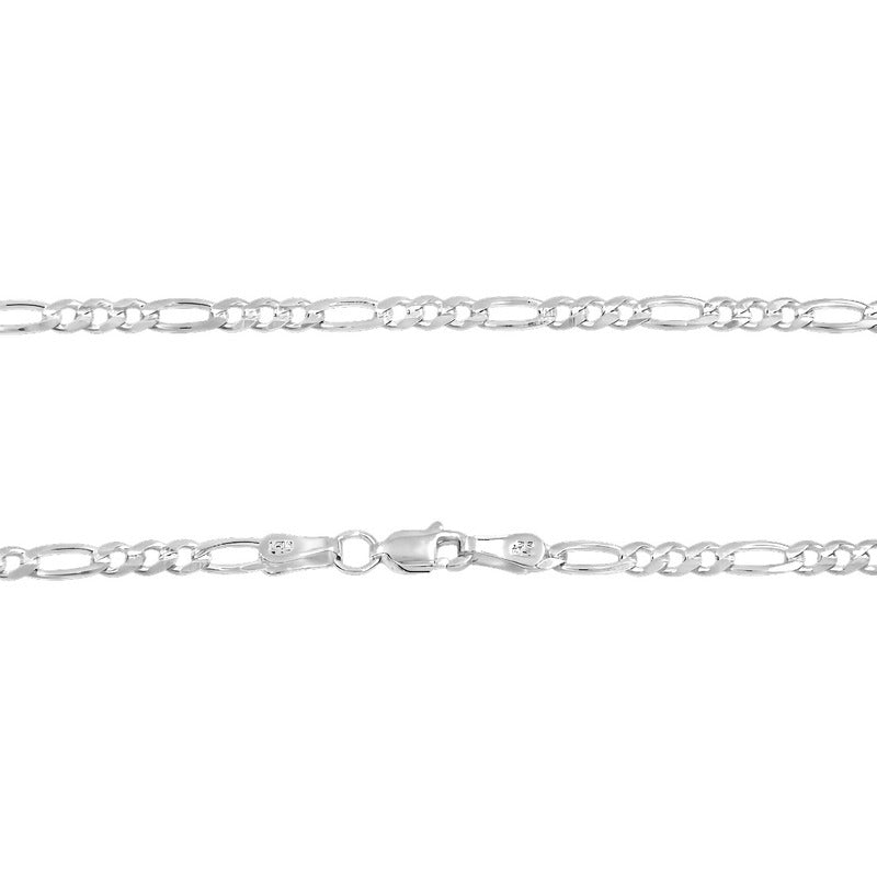 Cadena Figaro 3x1 Diamantada Unisex Plata 925 70 Cm X 4 Mm Plateado