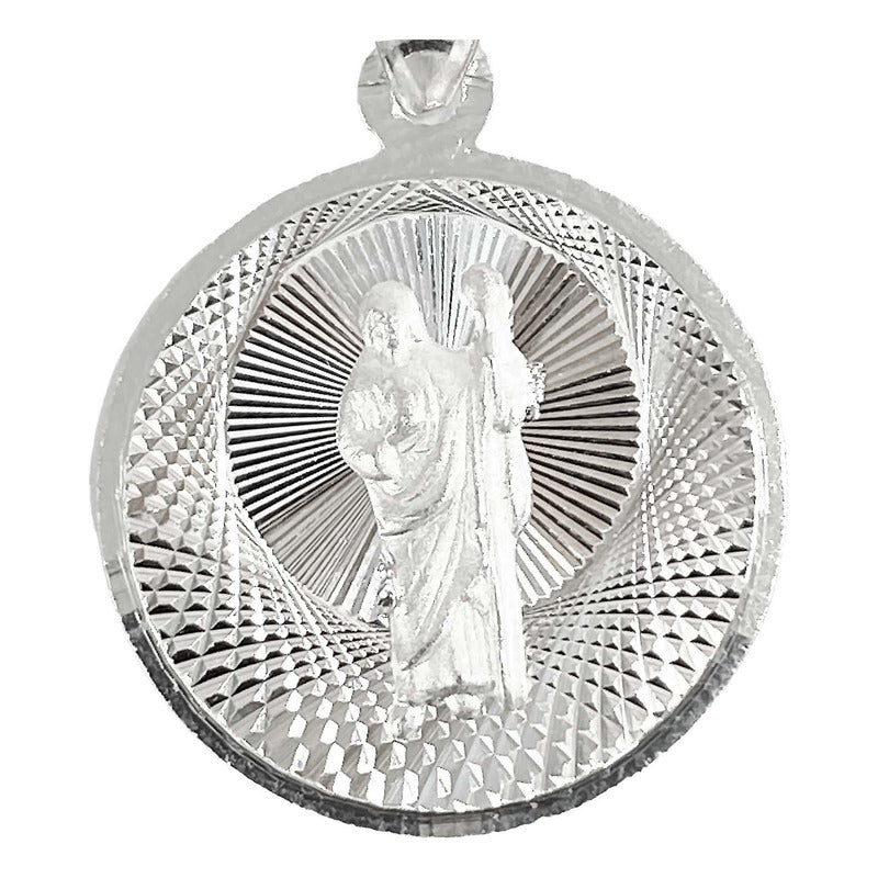 Medalla Diamantada San Judas Tadeo Plata Ley 925 2 Cm