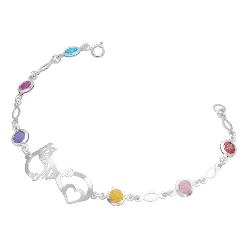 Pulsera Amor Regalo Infinito Madres Piedra Natural Plata.925 Multicolor 6 Cm 18 Cm