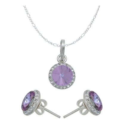 Juego Grande Cristal Dije Arete Cadena Mujer Regalo Plata925