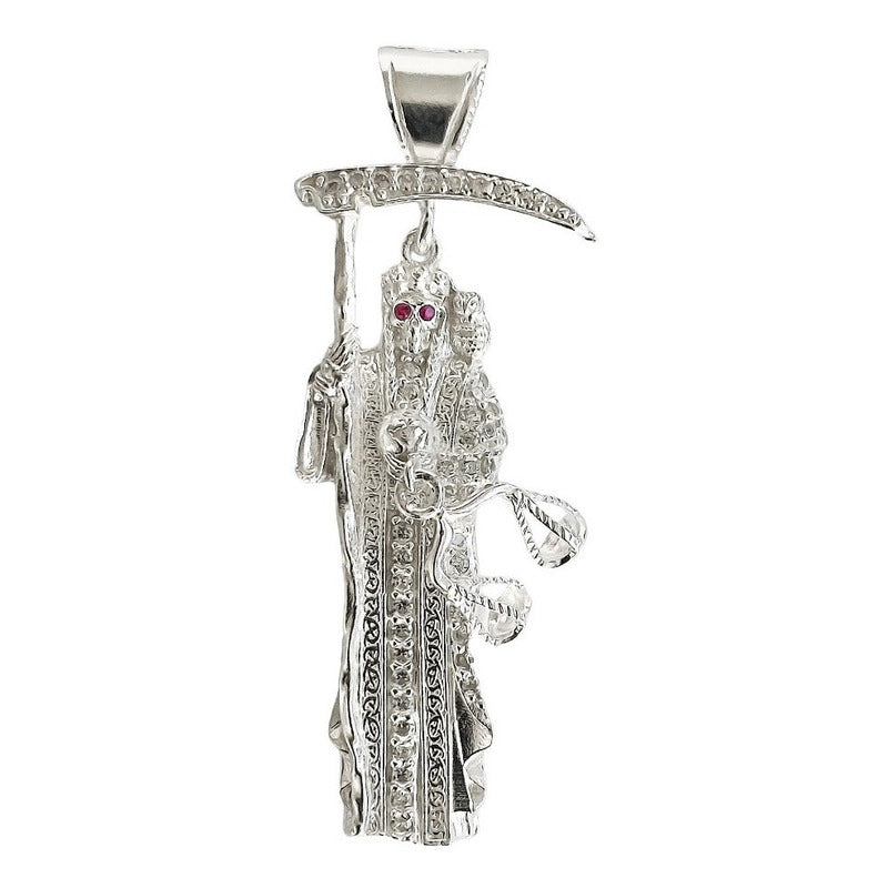 Dije Medalla Chica Santa Muerte Con Zirconias En Plata S925