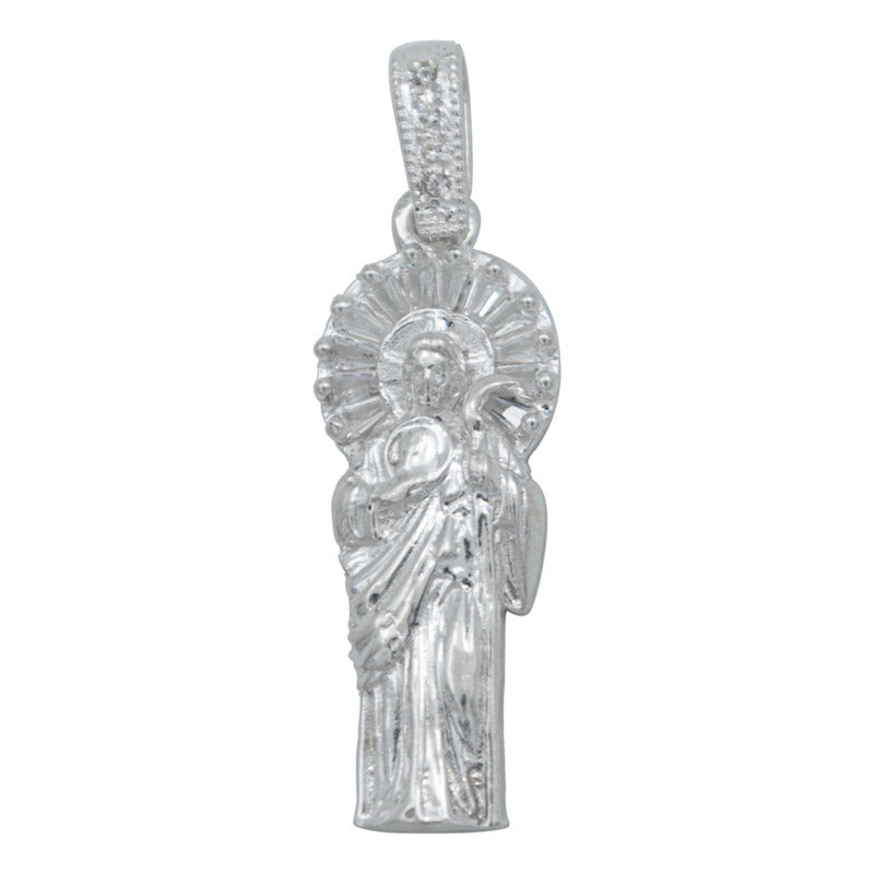 Dije Chico San Judas Liso Zirconia Plata Ley 925 4.5 Cm