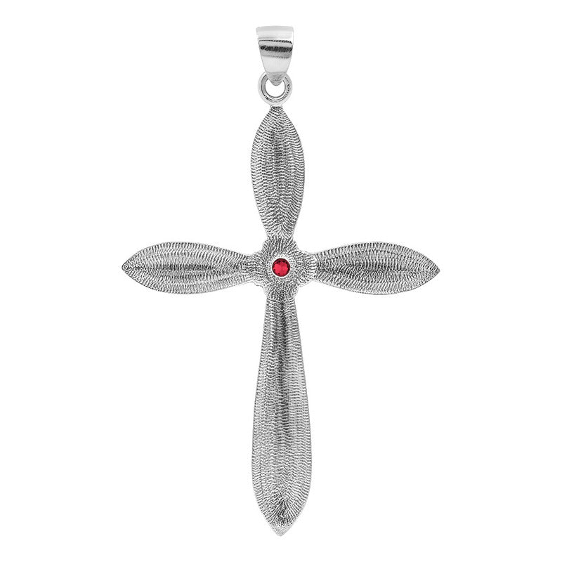 Dije Cruz Grande Rodizada De Plata Ley 925 Con Zirconia 6 Cm Rojo