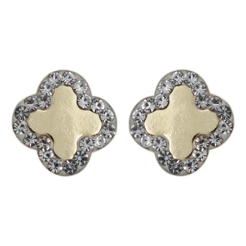 Broquel Trebol Zirconias Flor Corridos Tumbados Oro 10k 8 Mm