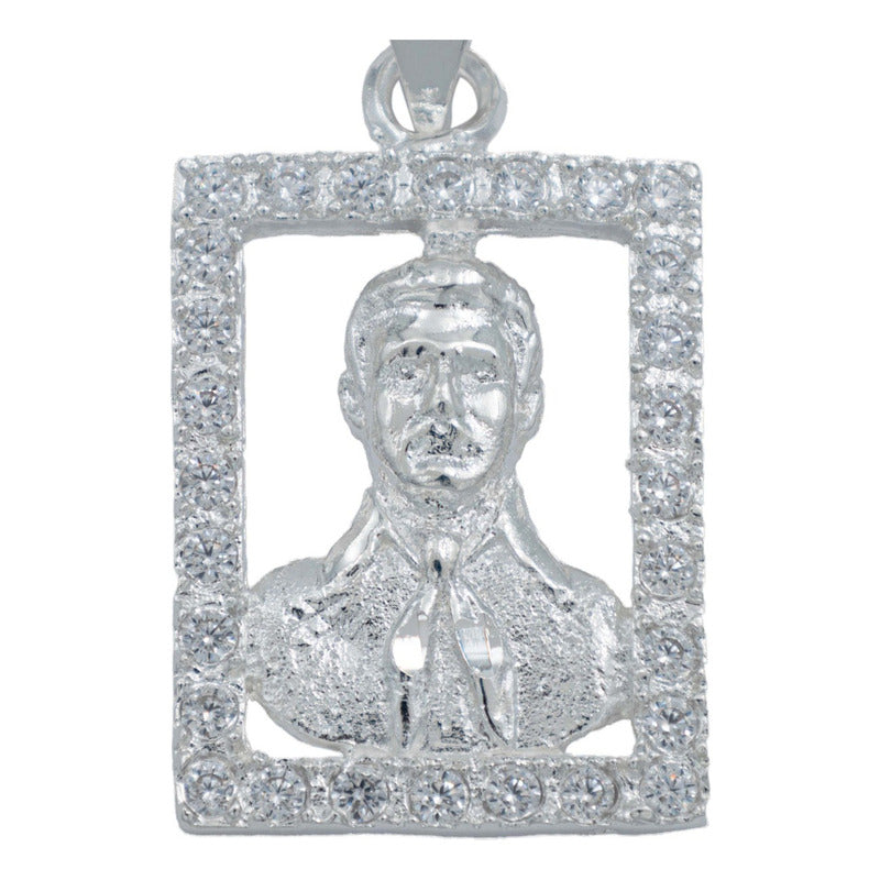 Dije Cuadrado Jesús Malverde Zirconias Plata Solida 925