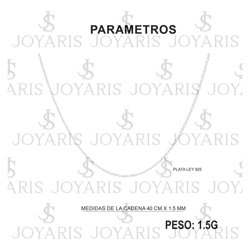Cadena Tejido Fígaro 3x1 Plata Solida .925 40cm X 0.15cm Plateado