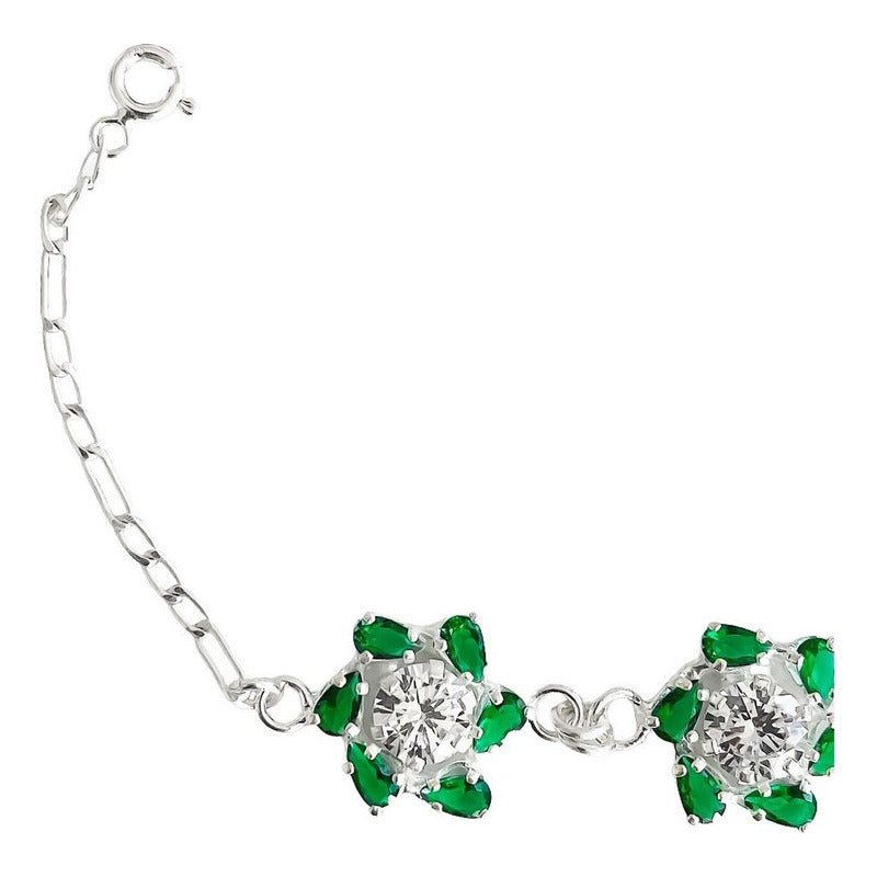 Pulsera Flores Con Zirconias Amor Regalo Plata Ley 925