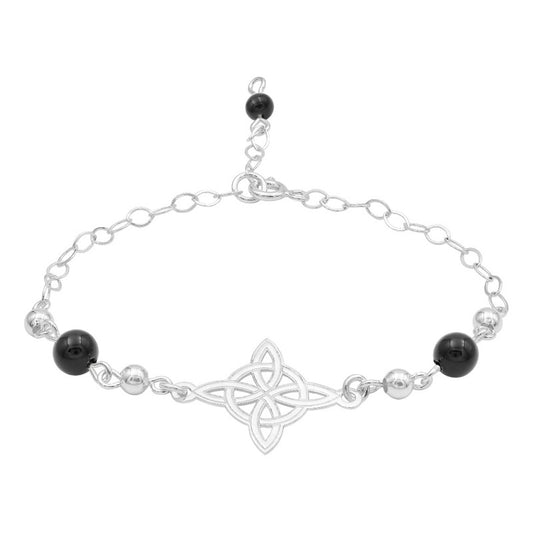 Pulsera Ajustable Mujer Nudo De Bruja Laser Bolas Plata 925 Negro 6 Cm 20 Cm