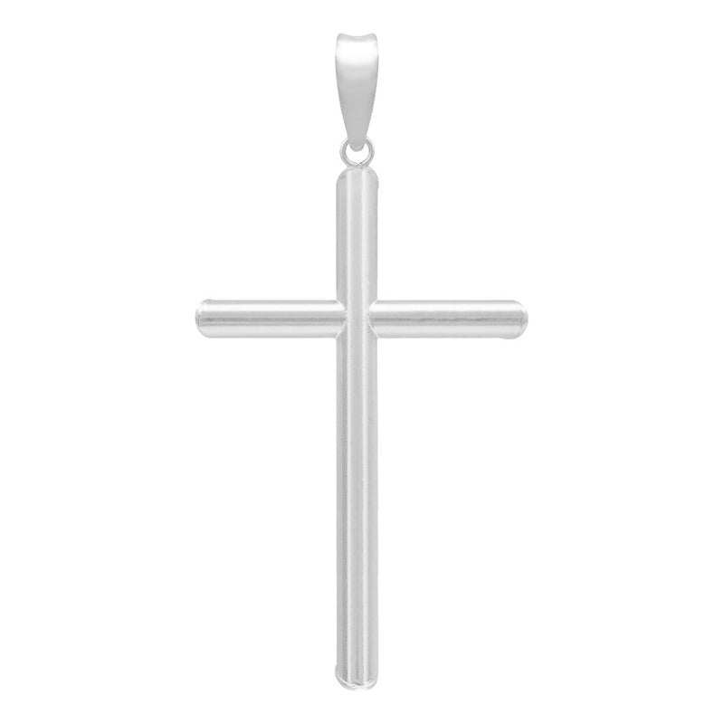 Dije Cruz Tubo Tubular Lisa Sencillo Hombre Plata 925 6 Cm Plateado